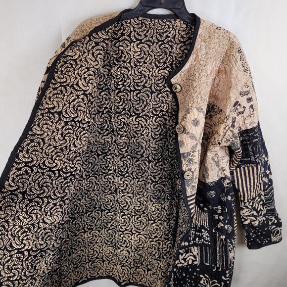Vintage quilt patchwork coat Size XL black and tan Grandmacore Retro Cottage - Picture 3 of 9